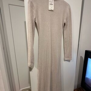 Zara Soft Beige Long Sleeve Dress